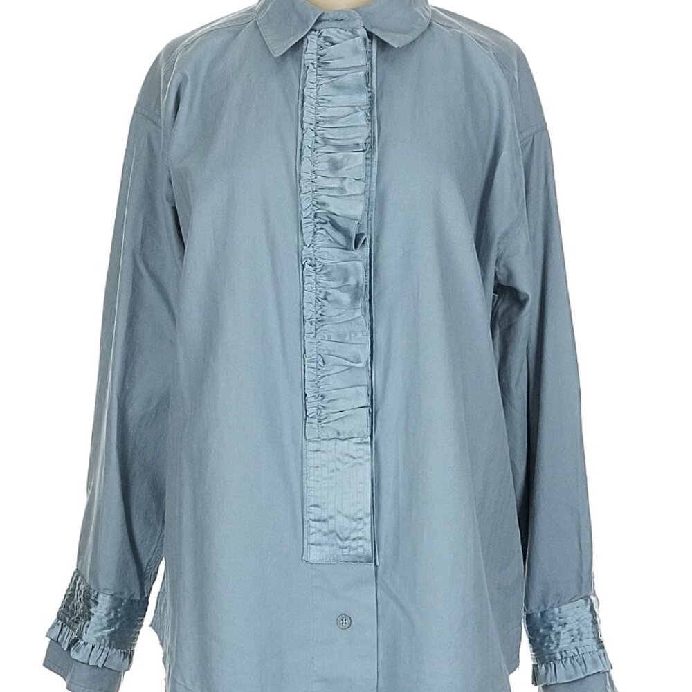 NWT We The Free Night Moves Shirt Blouse Boho Ruffle Blue $148 - Picture 5 of 15
